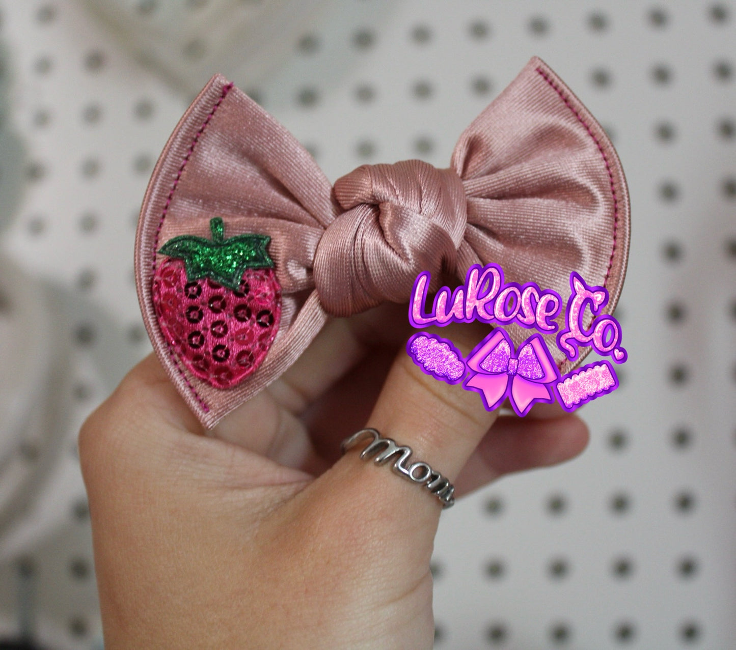 Satin 3in knotted bow strawberry sequin