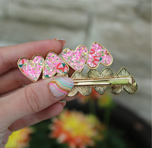 Strawberry glitter heart alligator clip