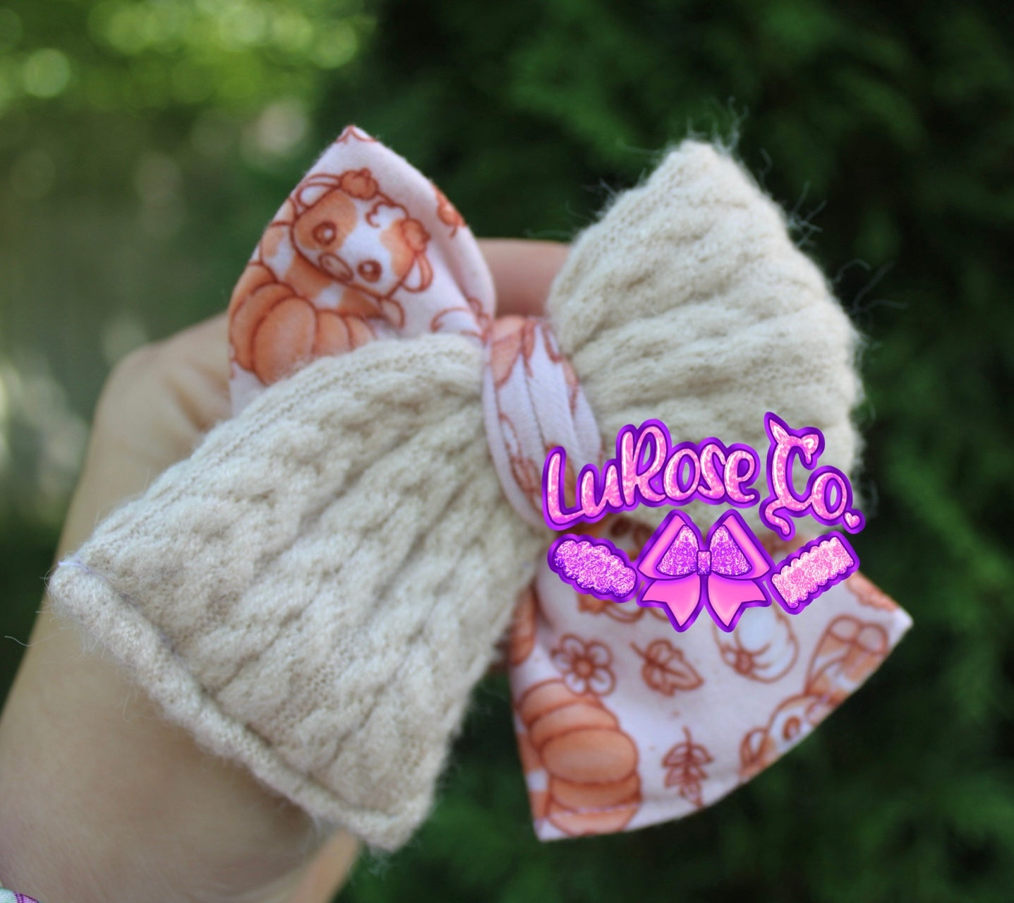 Split sweater/ pumpkin cow mini hand-tied bow