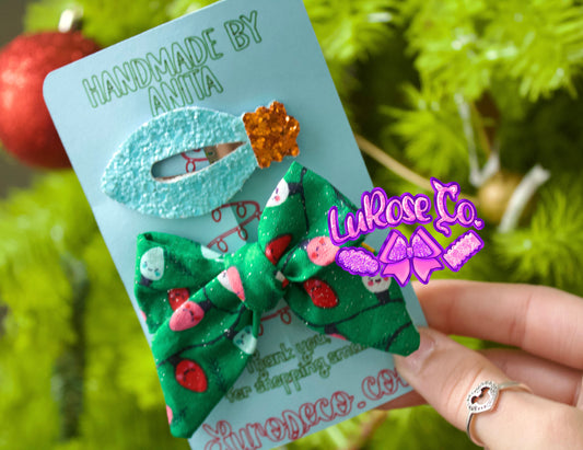 Christmas lights bow/snap clip set