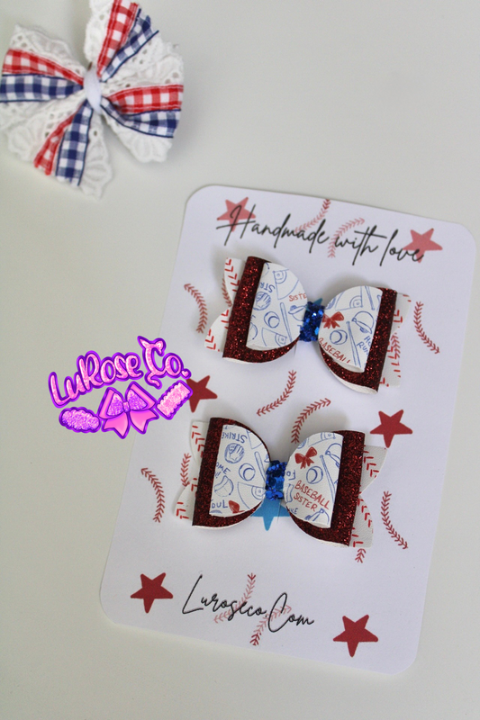baseball sister double stack piggy bow set