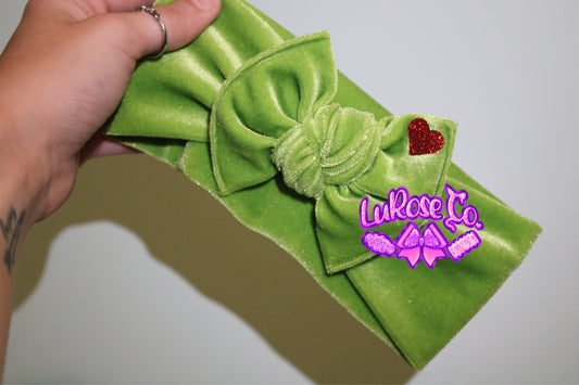 Velvet green with mini heart knotted headwrap toddler