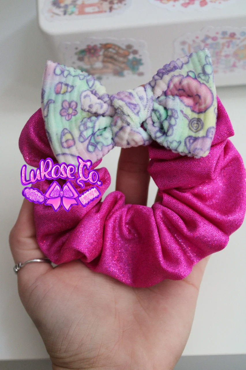 Pastel Halloween // pink holo bow scrunchie