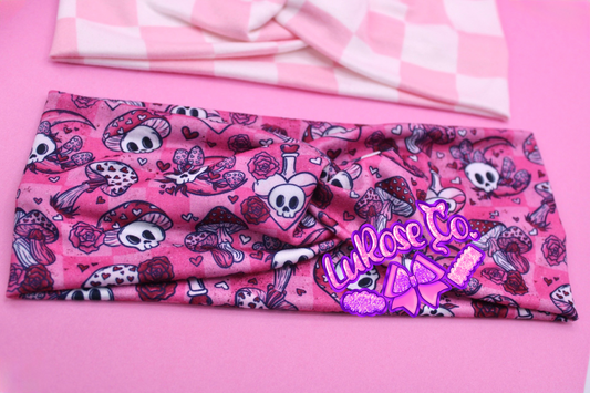Pink checker spooky Valentines adult twisted headband