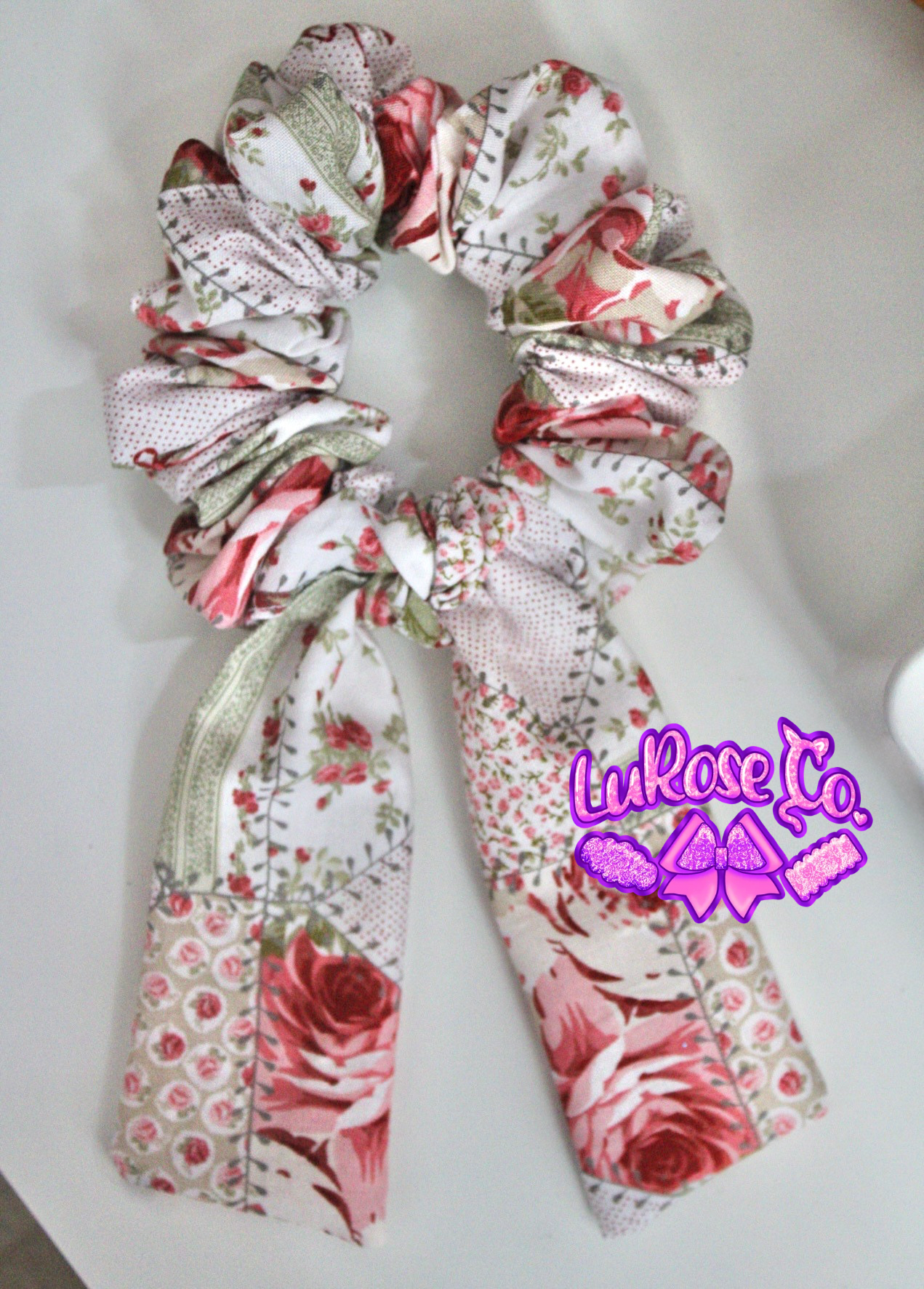 rose floral patchwork scrunchie long tie