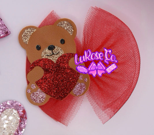 Teddy bear tulle bow on clip