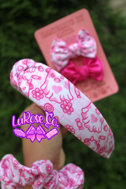 Pink Halloween cows knotted headband