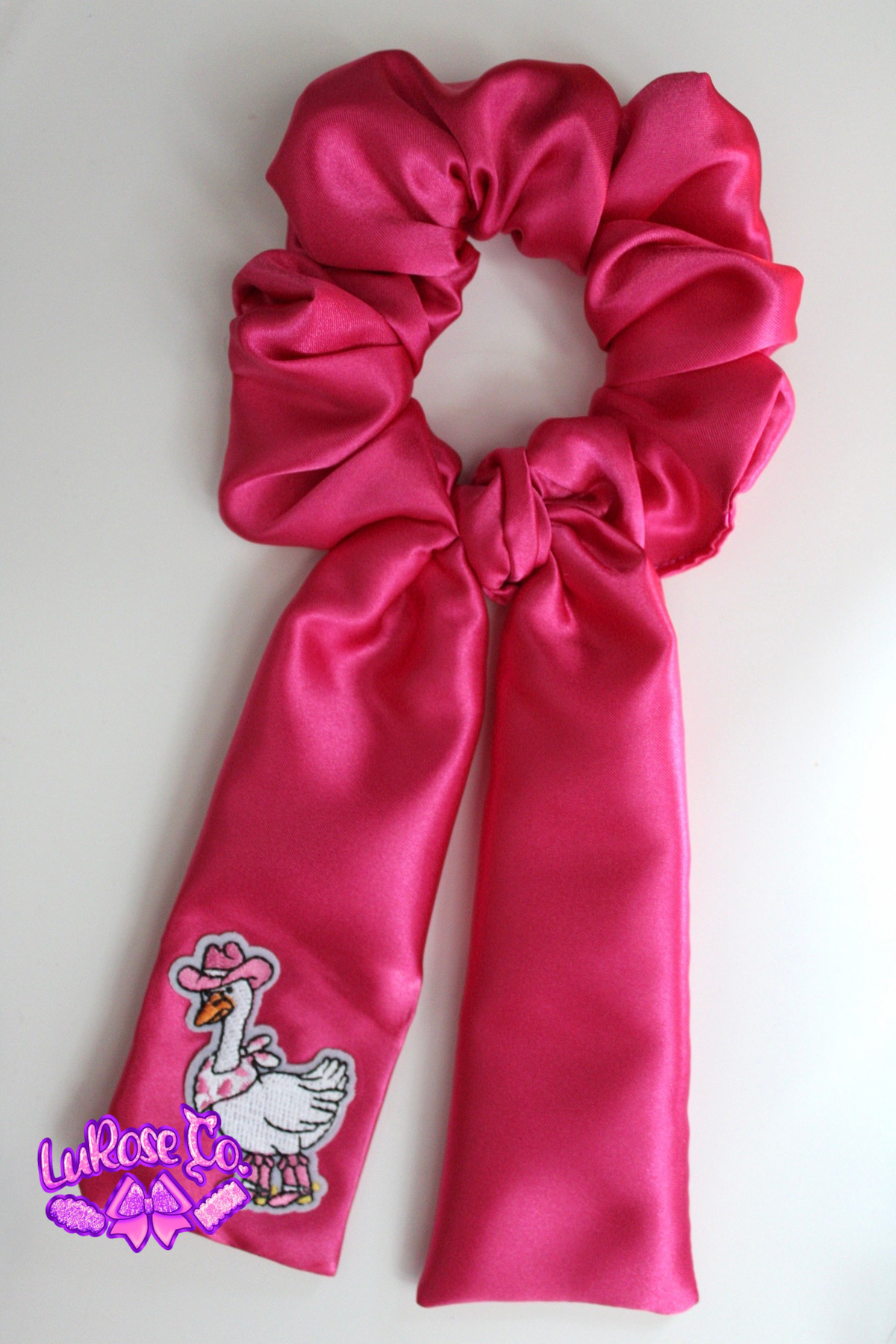 Pink satin long tie scrunchie