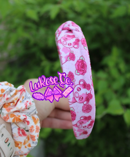roses cow knotted headband