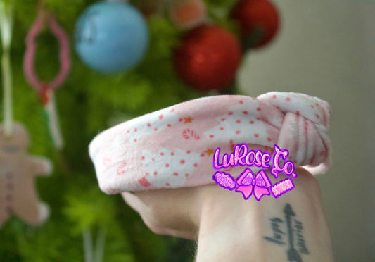 Pink Christmas velvet knotted headband