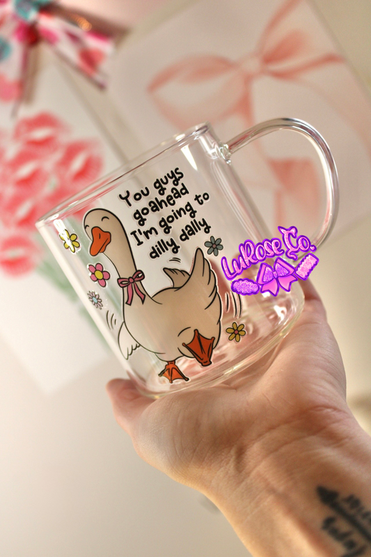 Dilly dally goose glass mug