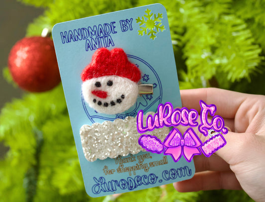 Snow man felt/ snap clip set