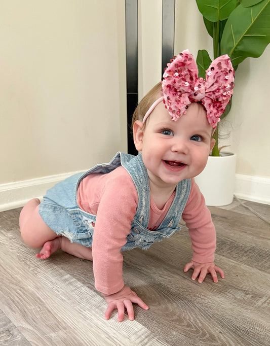 Pink rose sequin bow