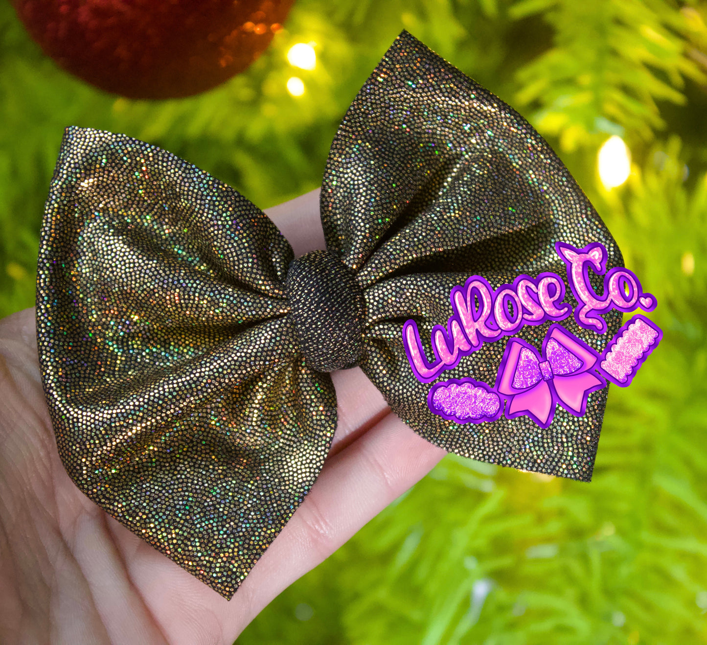 Gold black holo bow