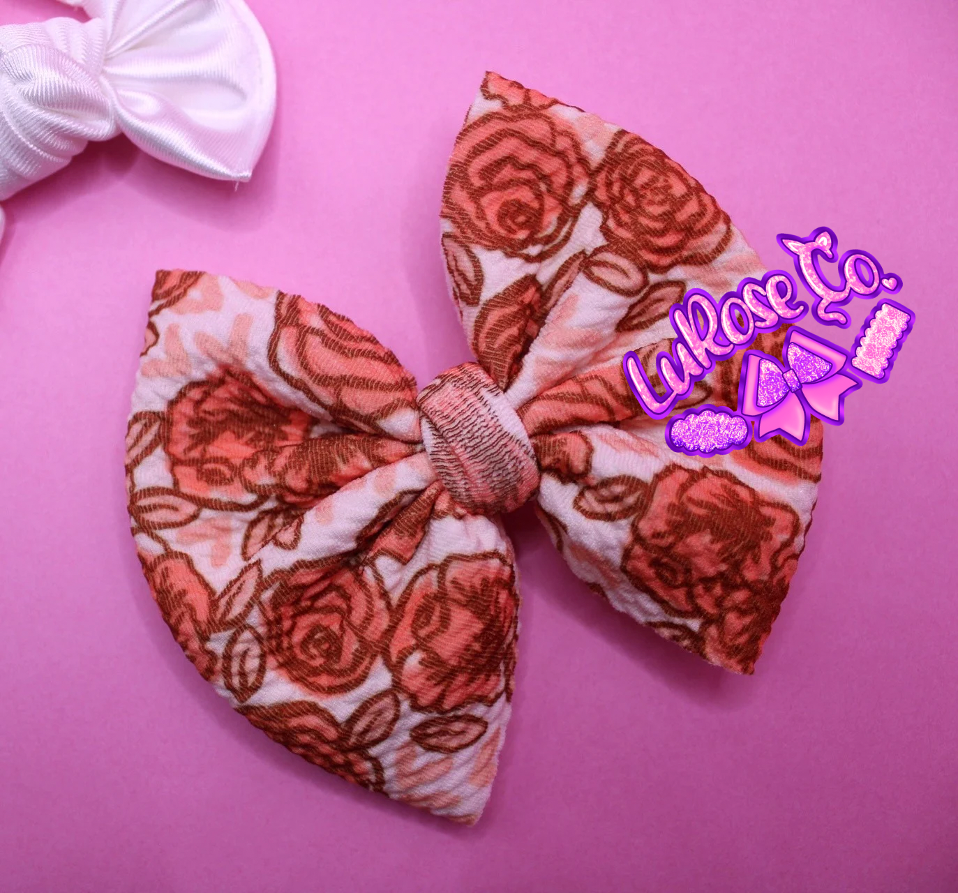 Phoebe Rose bullet fabric bow on clip 4in
