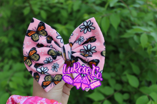 5in pink velvet butterflies bow on clip