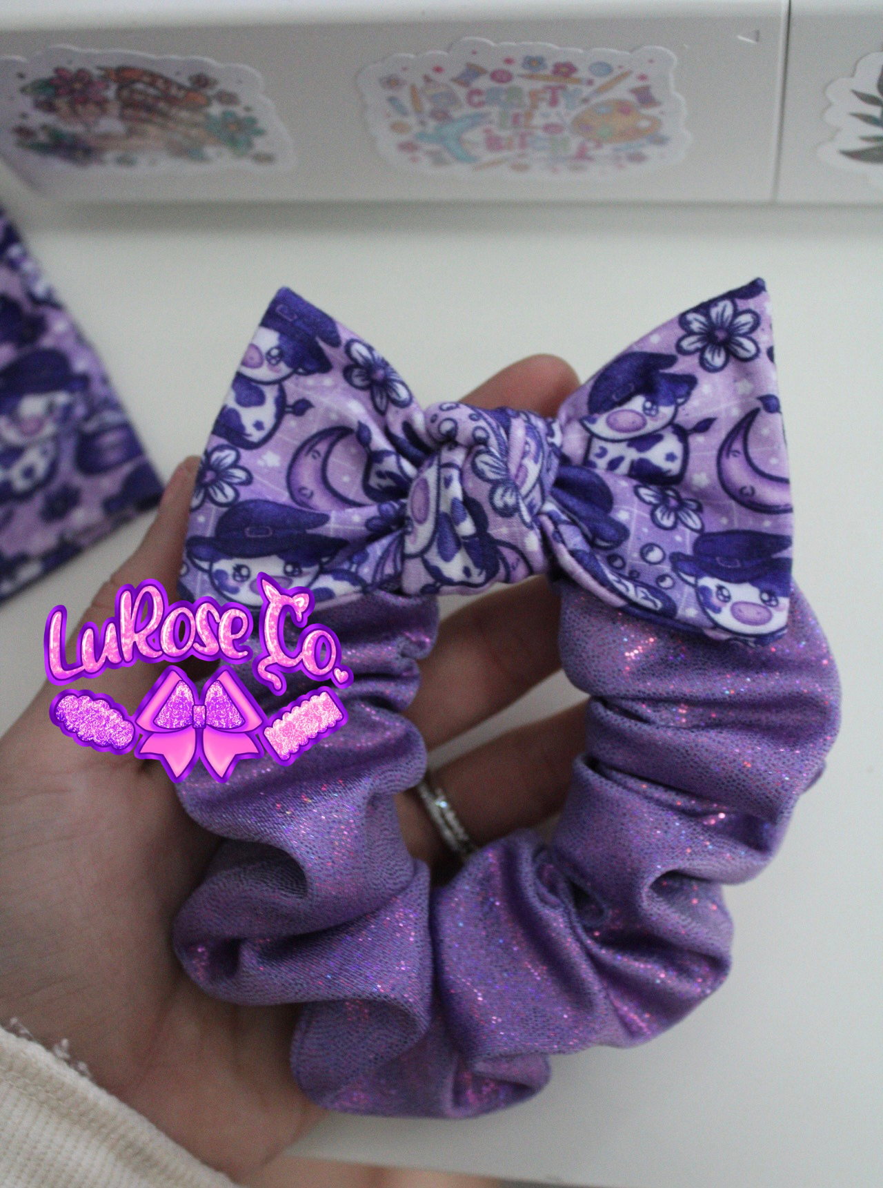 cows witch purple holo bow scrunchie
