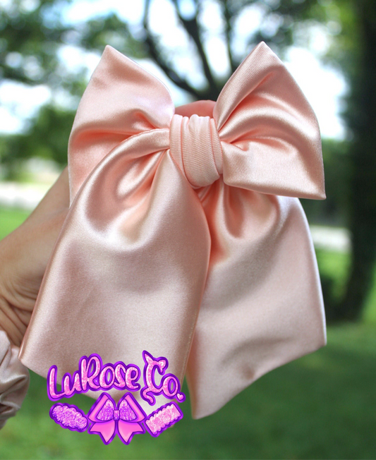 Blush satin long hand-tied bow