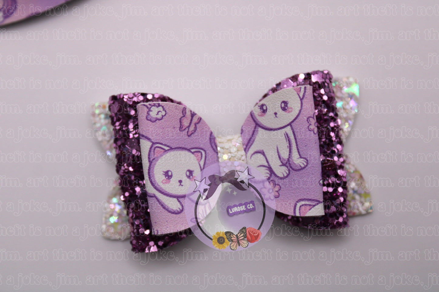 Purple kitty double stack bow