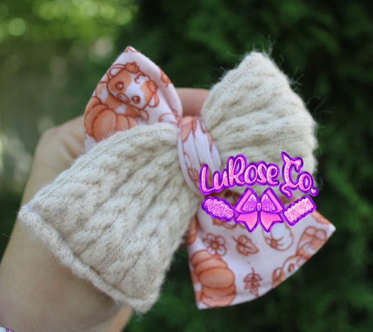 Split sweater/ pumpkin cow mini hand-tied bow