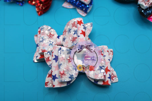 RTS • Red, Blue & Pink Stars double stack bow