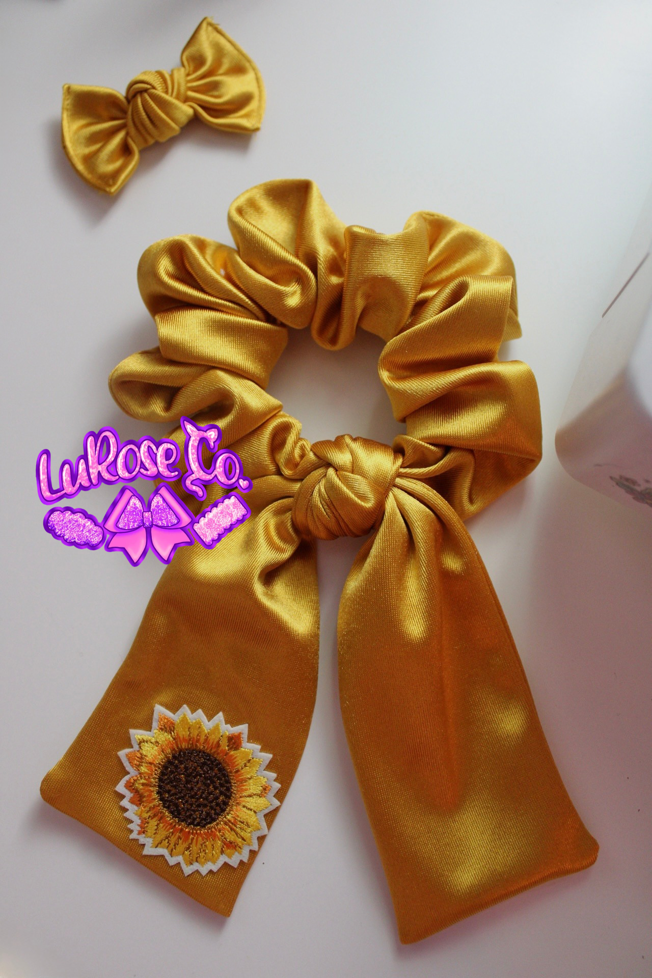 Satin yellow scrunchie long tail sunflower patch