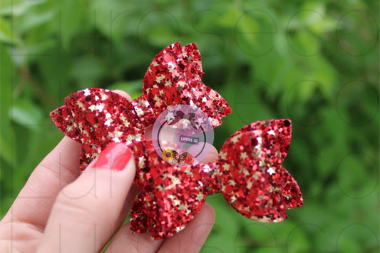 RTS • Red glitter with gold stars double stack bow