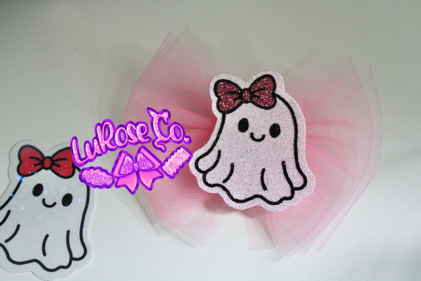 $4 Monday mystery ghost tulle bow with matching sticker