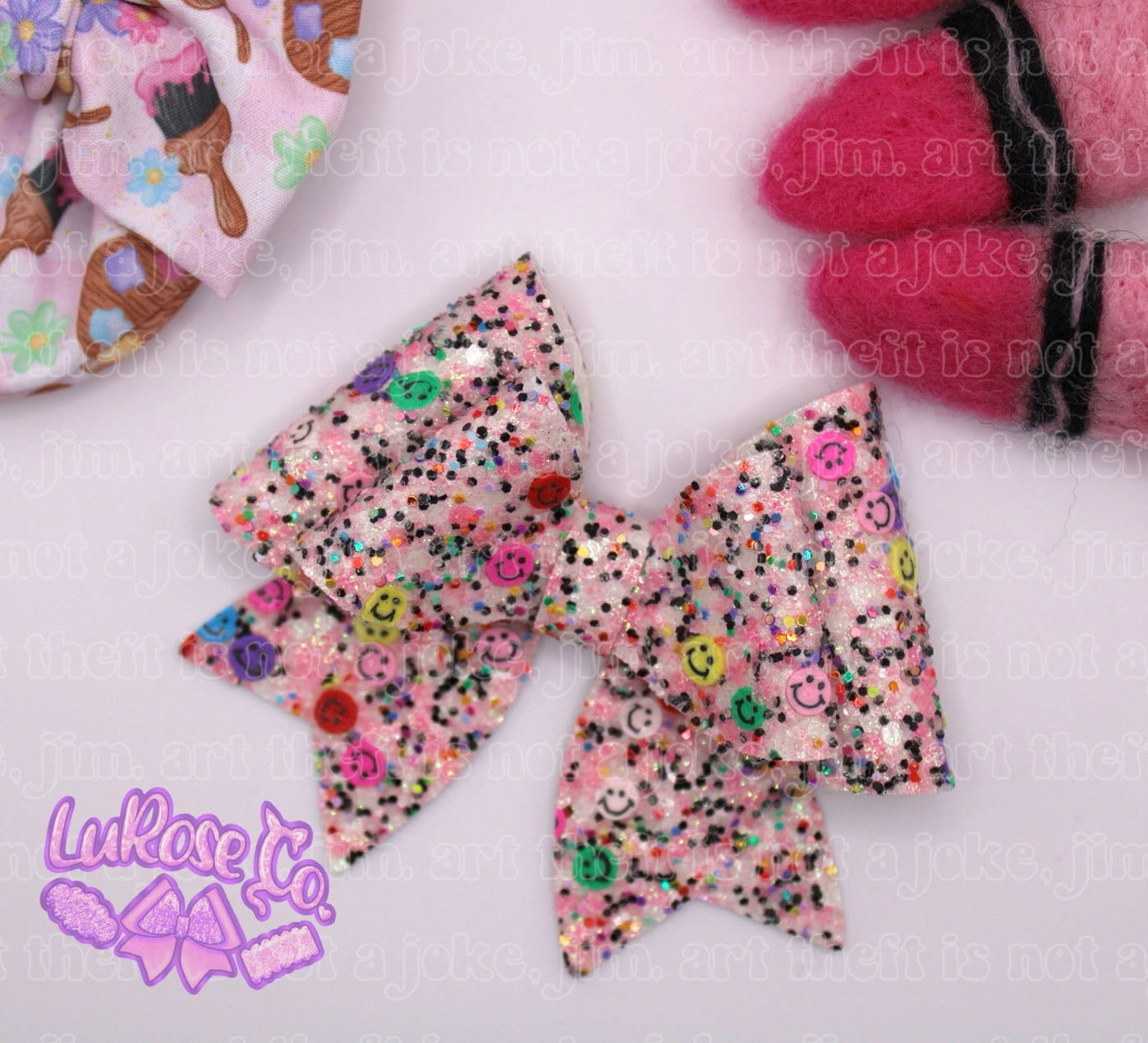 Rainbow smileys glitter rose bow