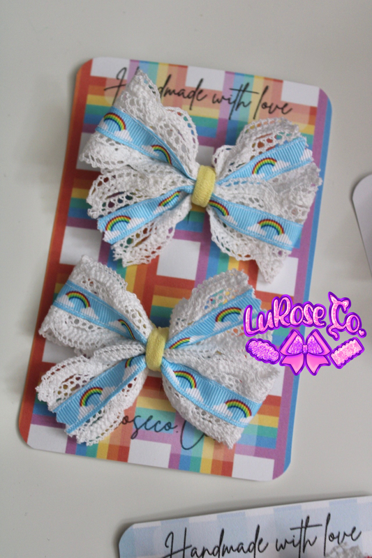 Vintage lace rainbow ribbon piggy set