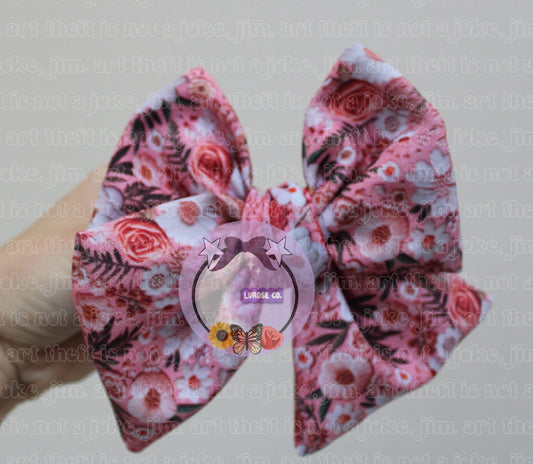 RTS Pink floral chunky hand-tied bow