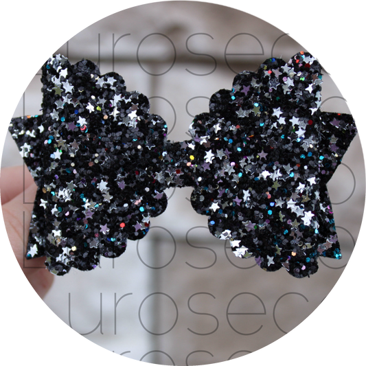 New Year’s Eve glitter ck scalloped faux leather bows