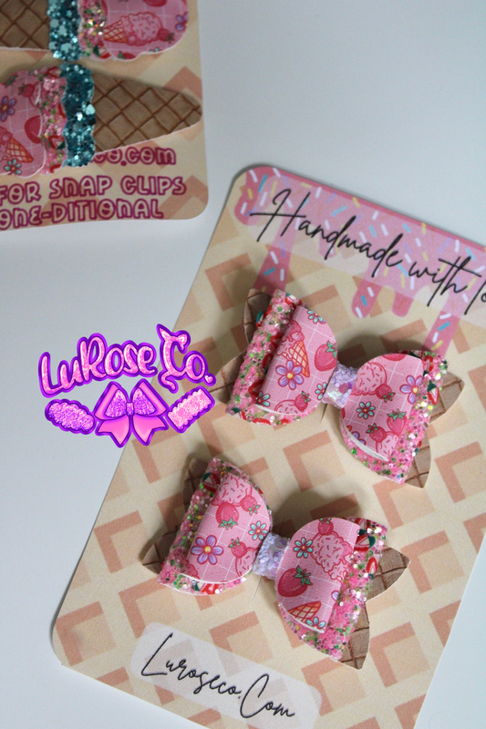 strawberry ice cream double stack bow set