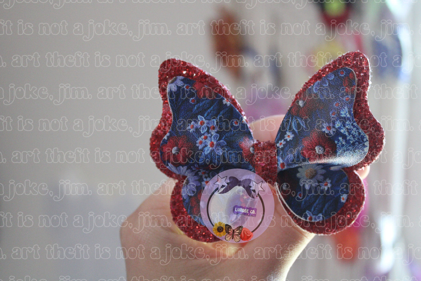 Floral RW&B butterfly bow (3in)