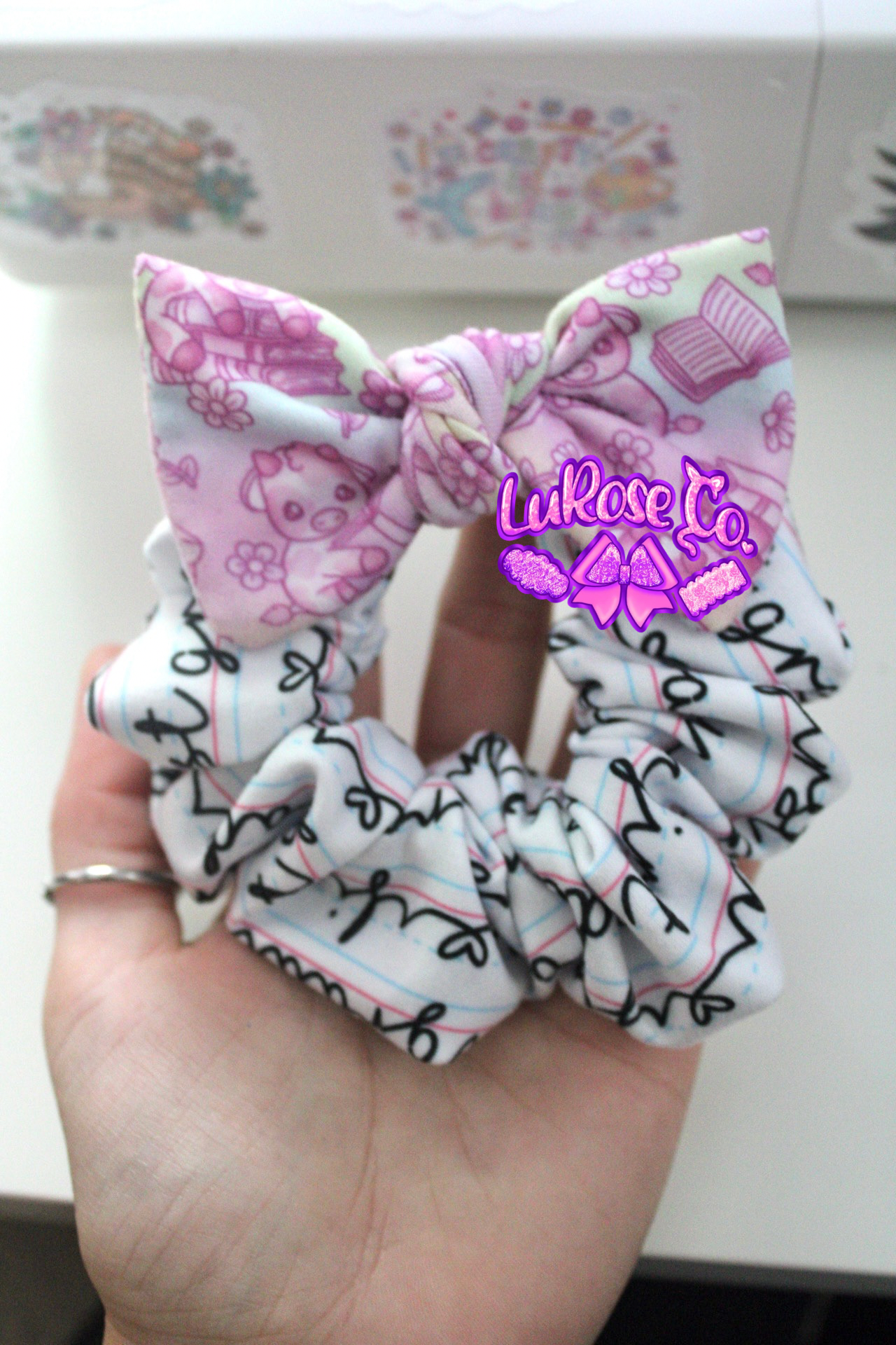 first grade// book cows bow scrunchie