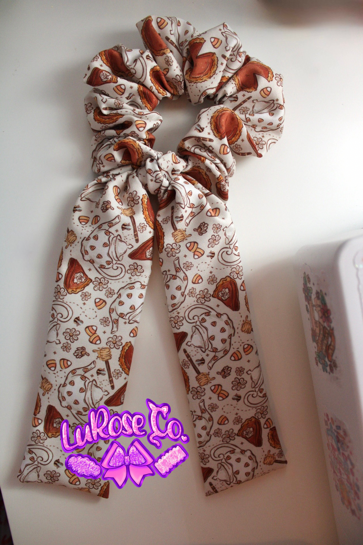 Pumpkin tea time long tie scrunchie