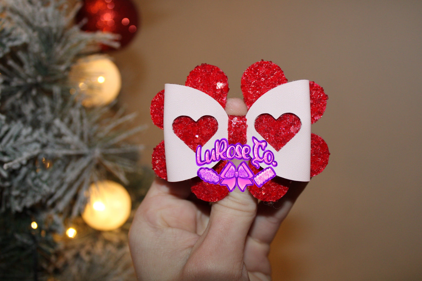 Heart faux leather bow