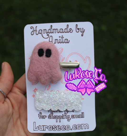 Halloween ghost feltie // white glitter snap clip set
