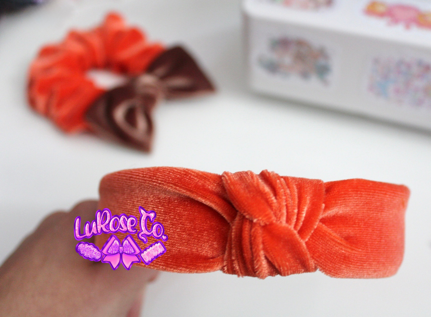 Orange velvet knotted headband