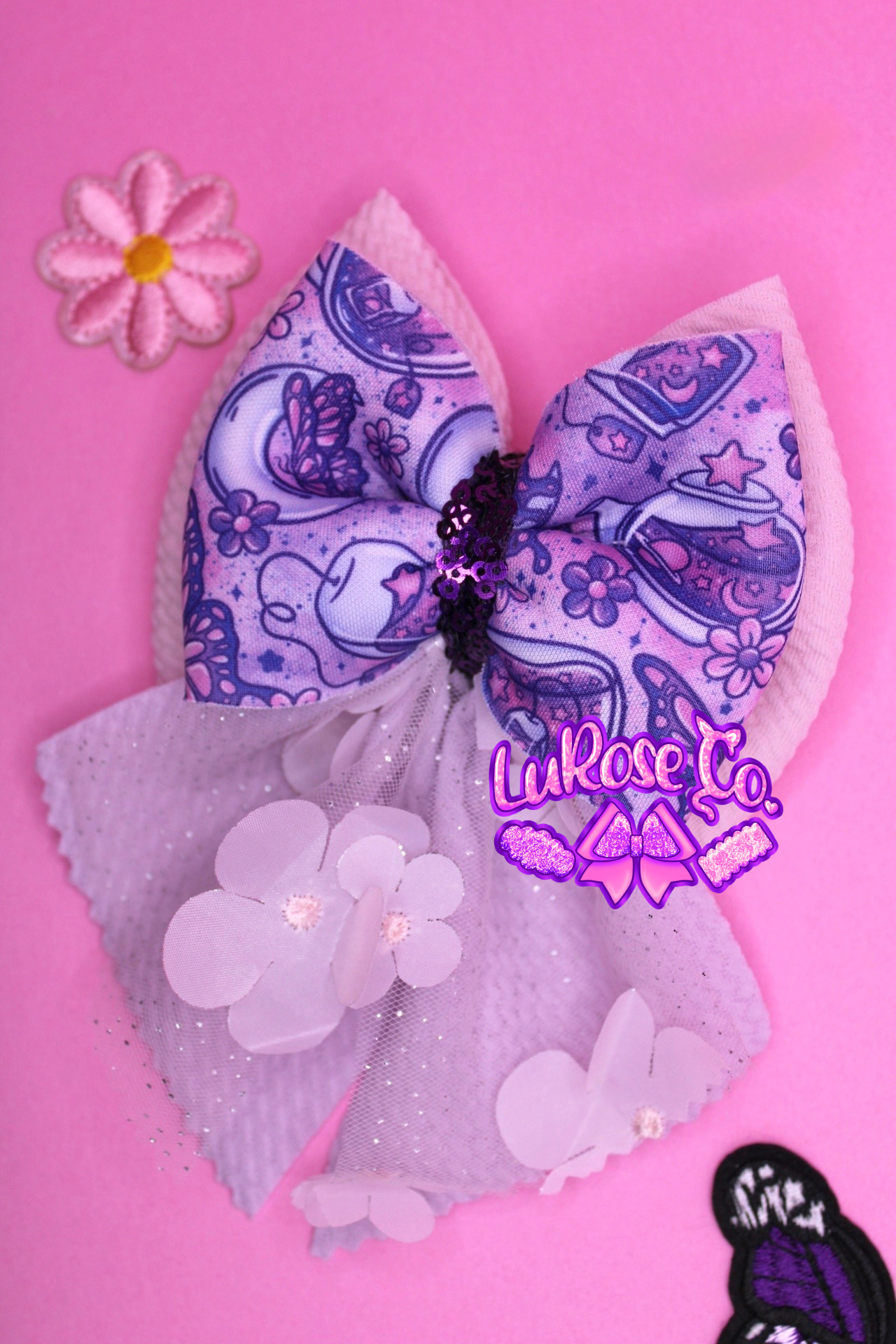 space tea purple double stack simple sailor bow on clip