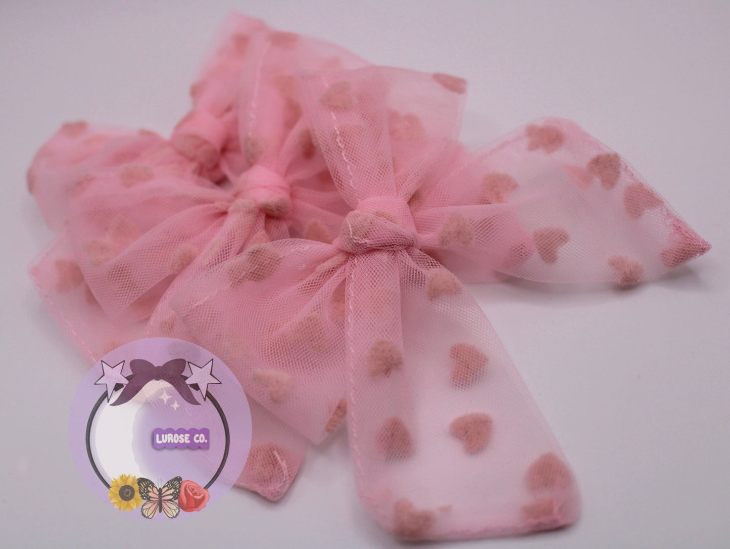 Pink velvet heart tulle bow