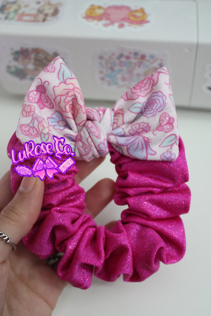 buggy floral// pink holo bow scrunchie