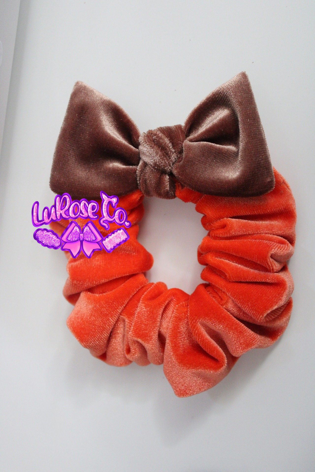Velvet orange/ brown bow scrunchie