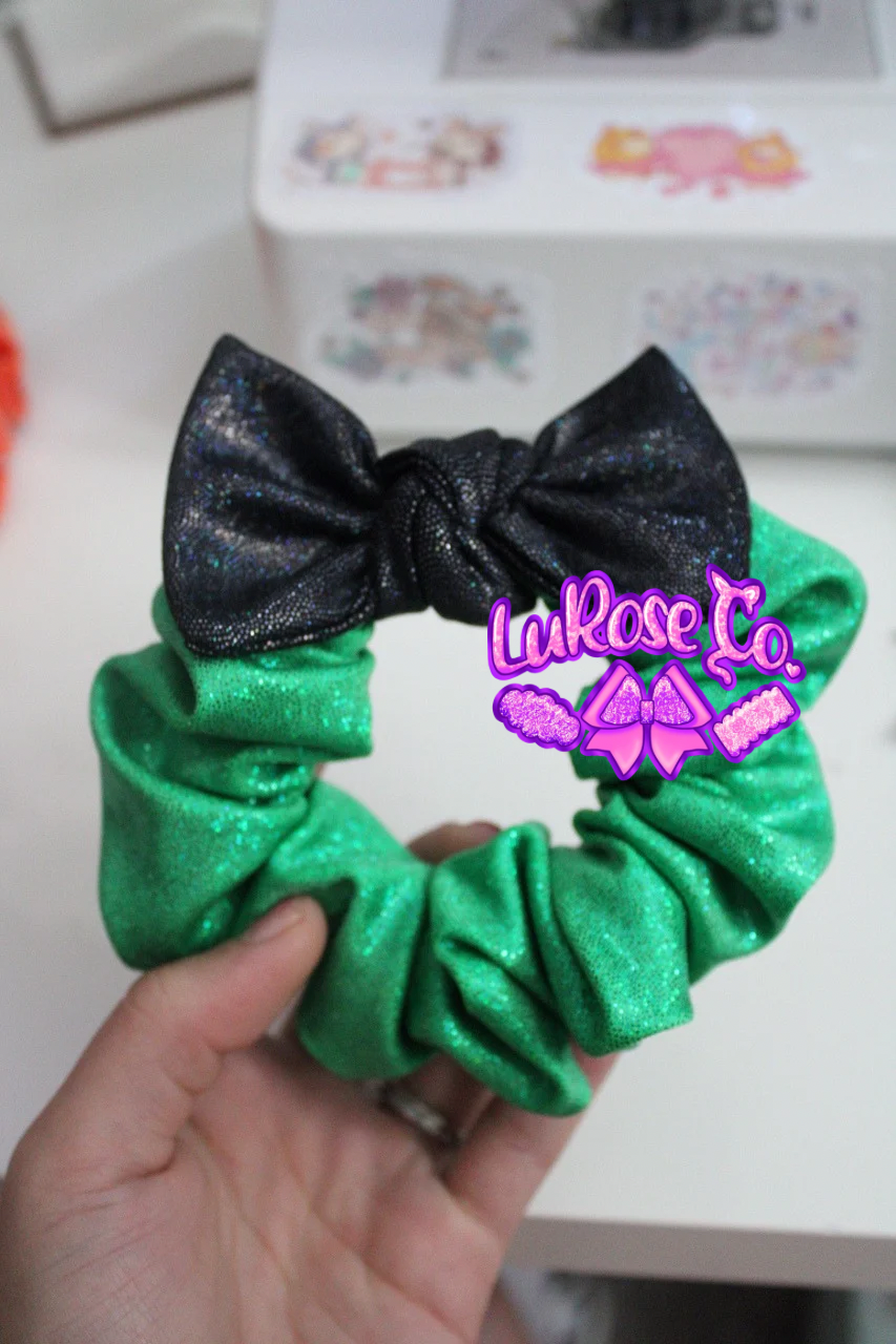 holo green/black bow scrunchie