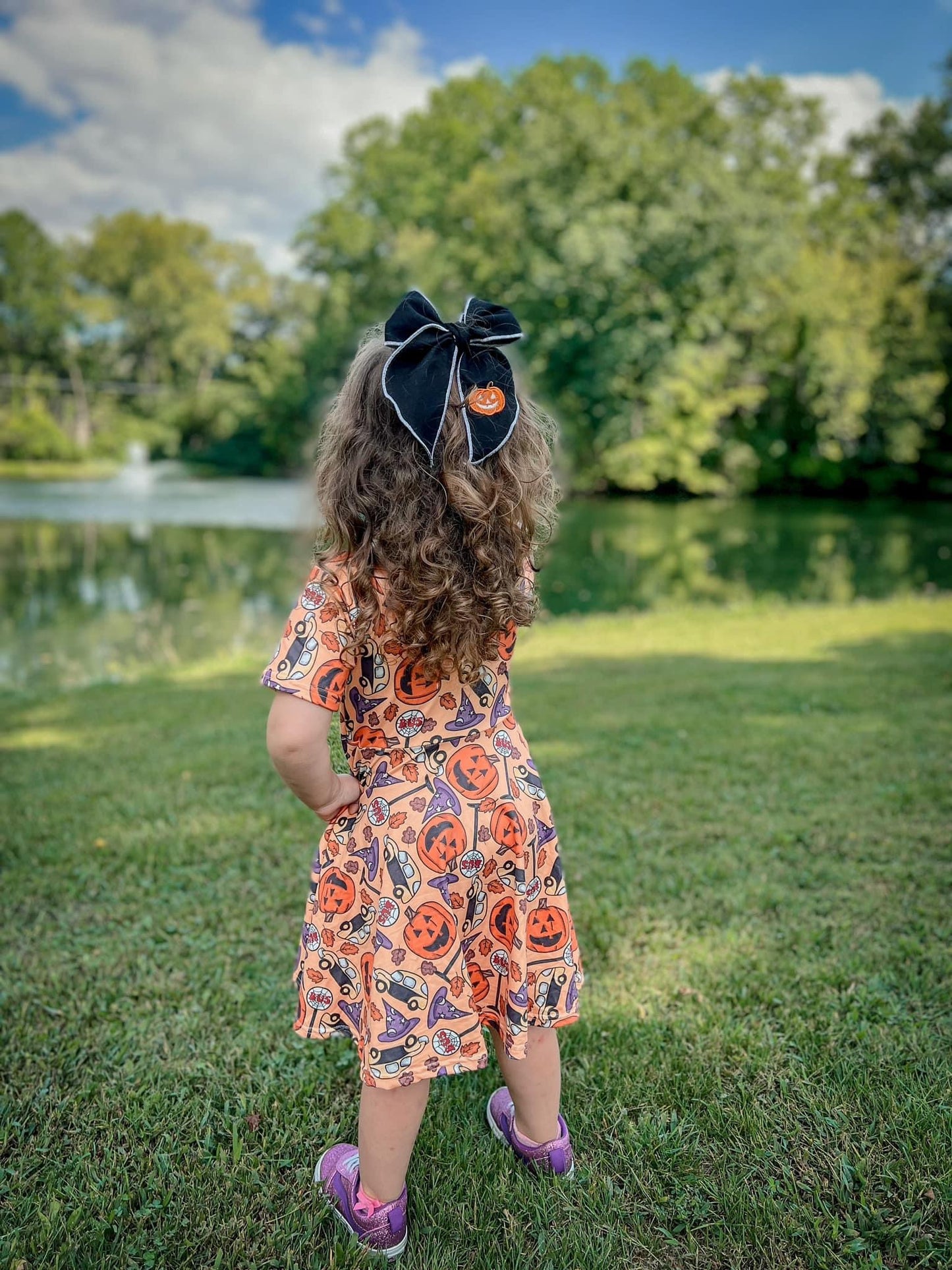 Orange embroidered pumpkin sailor bow